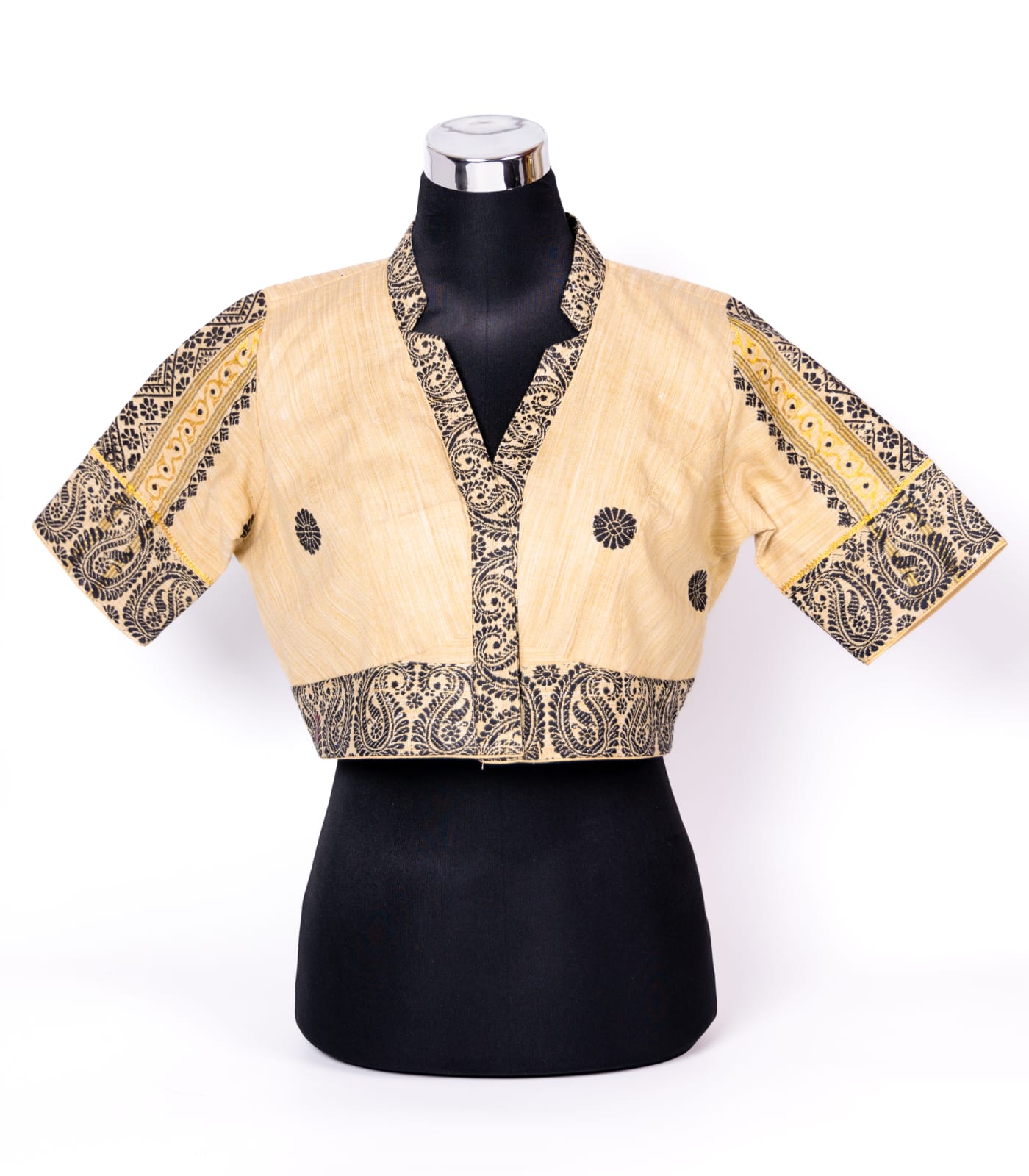 TRADITIONAL ASSAMESE DESIGNED V- NECK BLOUSE.